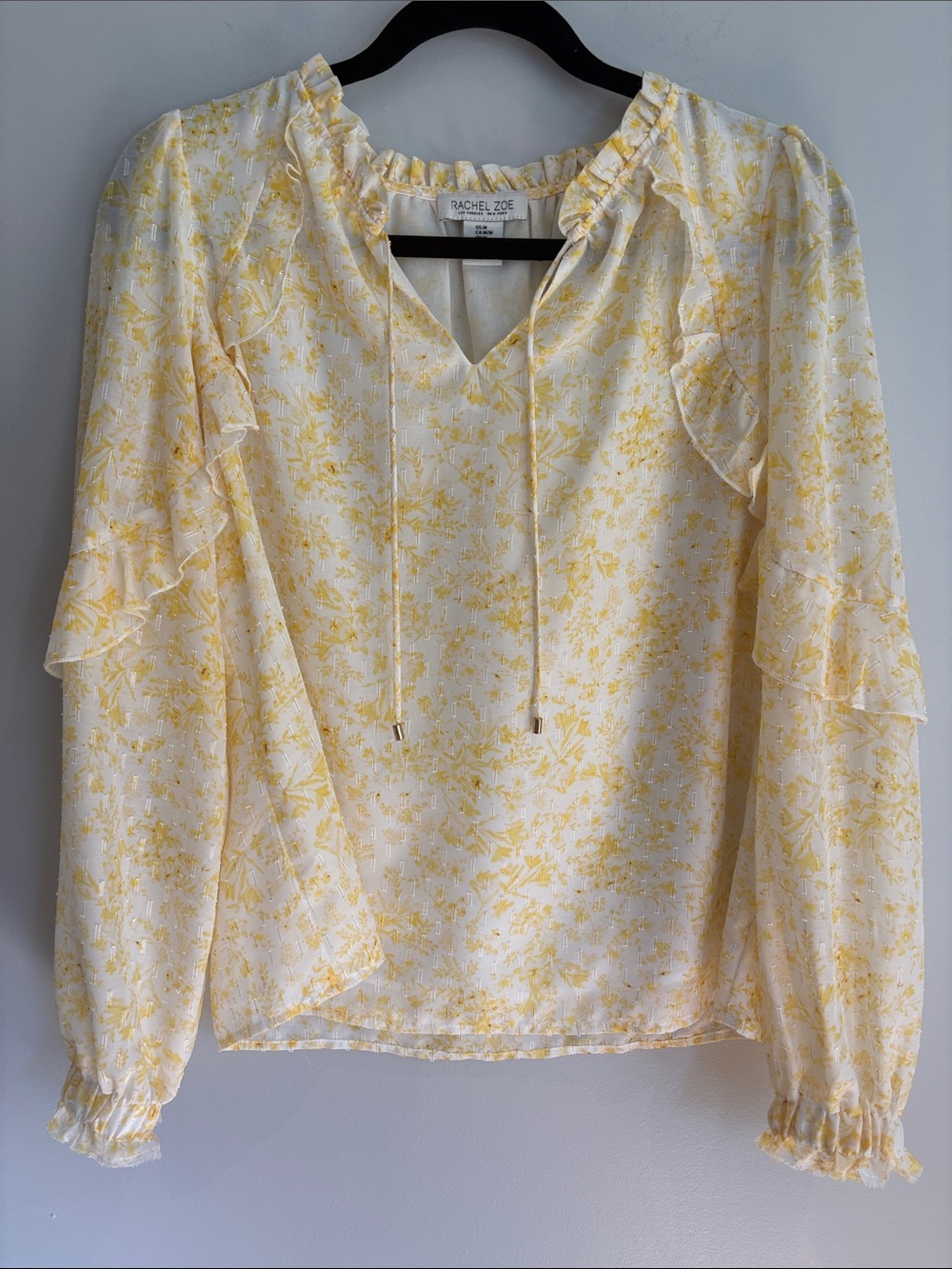 Rachel Zoe Cream and Yellow Floral Ruffle V-Neck Blouse